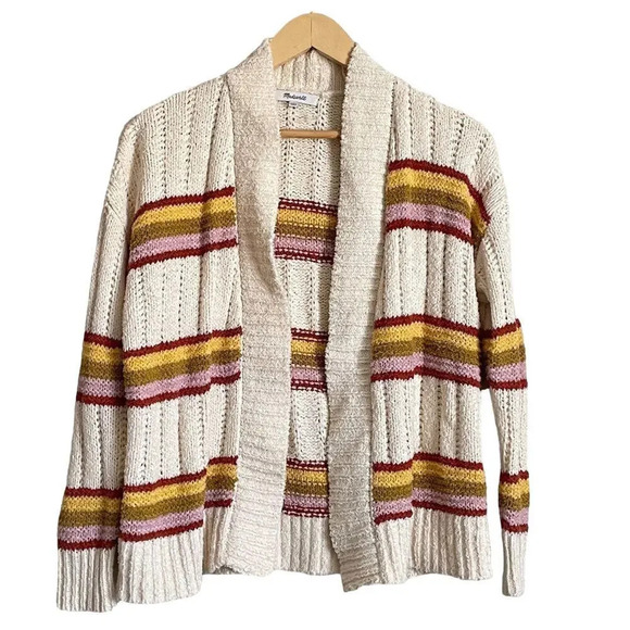 Madewell Cream Striped Diaz Open Cardigan Sweater Women's XXS Boho - Picture 1 of 3